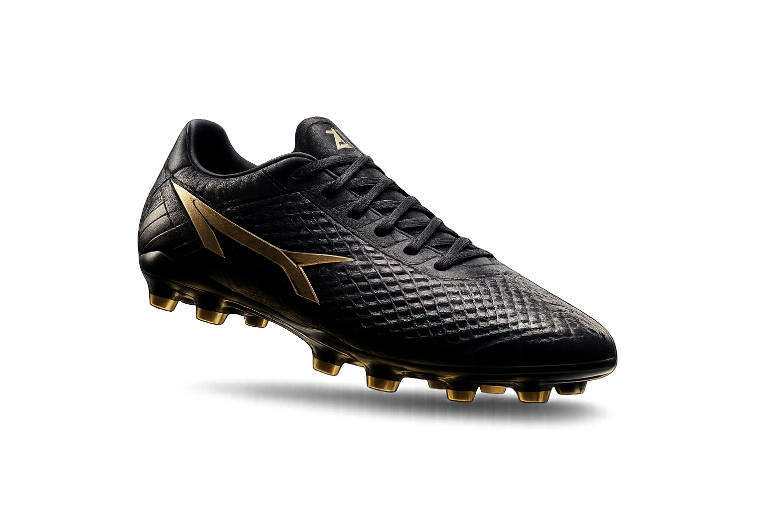 Botín de fútbol premium negro con detalles dorados